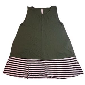 Zenana Premium Tunic Womens Large Green Black White Stripes Boho Casual Beachy